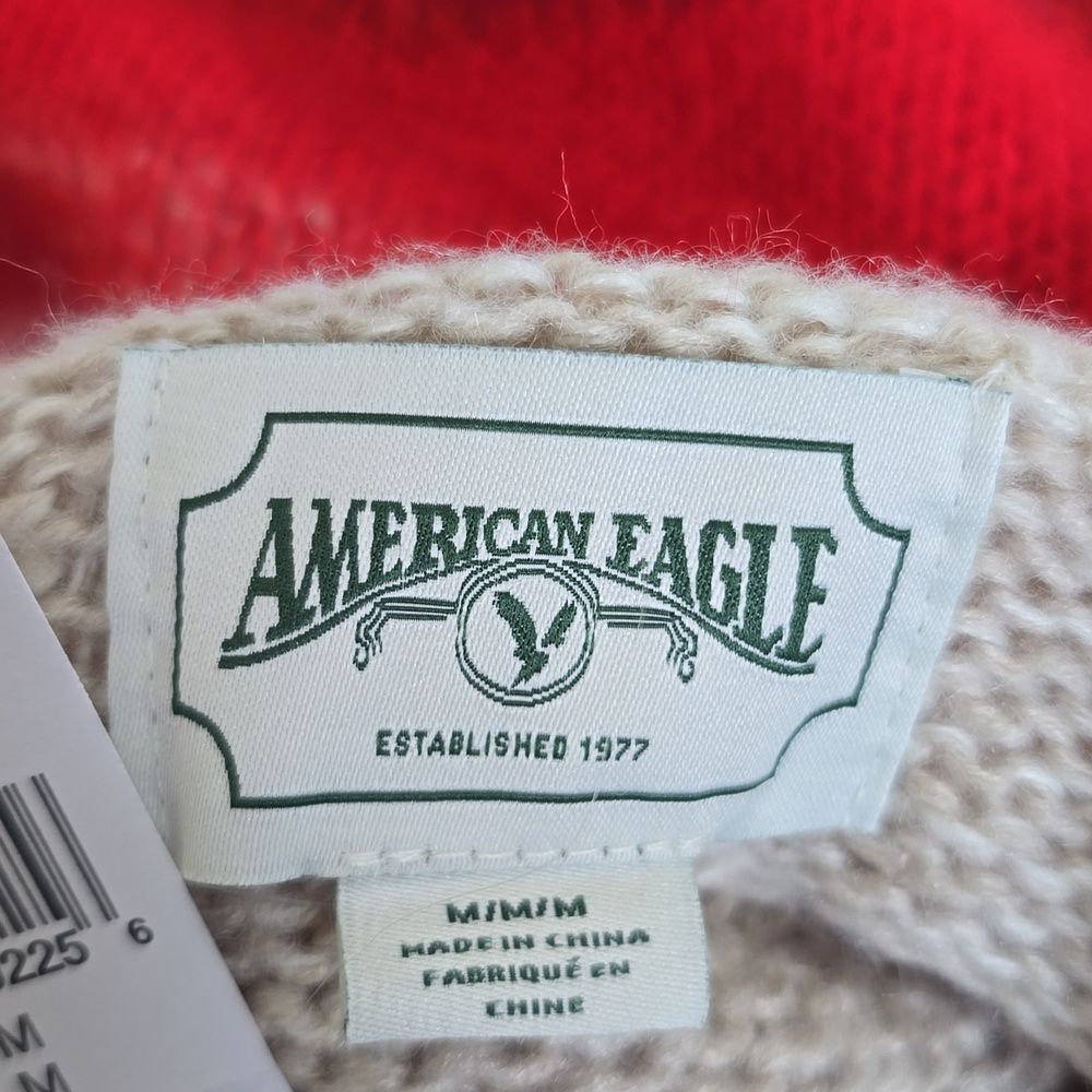 American Eagle Ombre Tan Red Blue Stripe Mock Neck Cozy Sweater - Size Medium - Picture 5 of 13